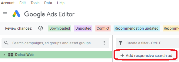 Crear Anuncio de Búsqueda Adaptable (RSA) desde Google Ads Editor: Paso 3