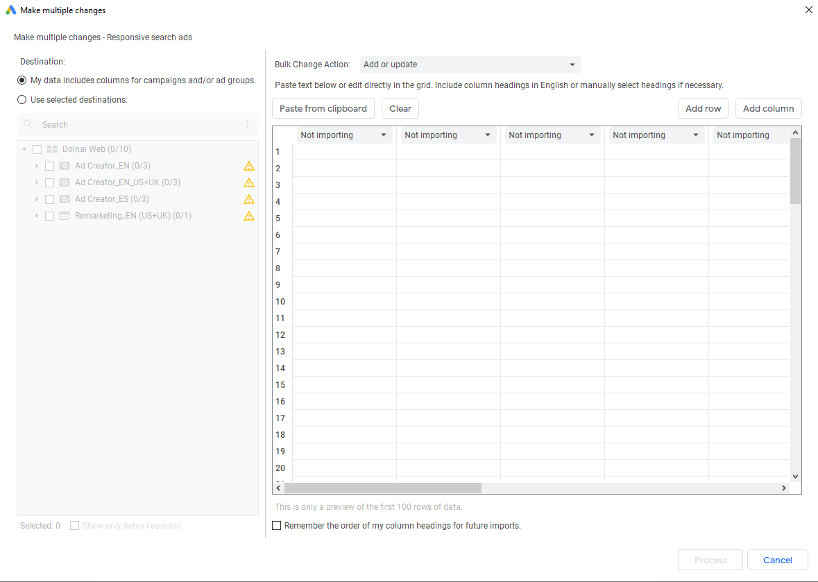 Crear Anuncio de Búsqueda Adaptable (RSA) desde Google Ads Editor: Paso 4