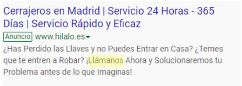 Uso de llamada a la acción en un anuncio de Google search