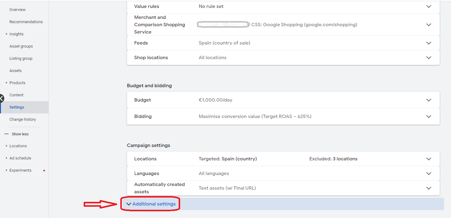 Configuración adicional en Camapañas de Performance Max en Google Ads