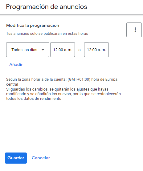 Selección de la Programación de Anuncios en Campañas PMax