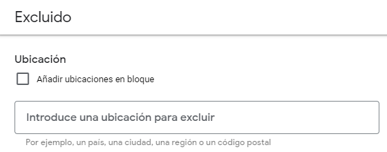 Exclusión de Ubicaciones geográficas en campañas PMax