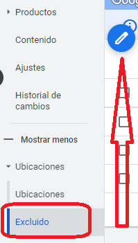 Menú exclusión ubicaciones geográficas en campañas de máximo rendimiento (PMax)