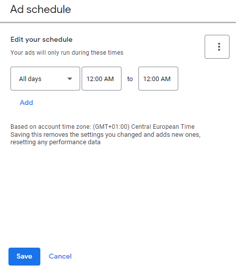 PMax Ad Schedule set up